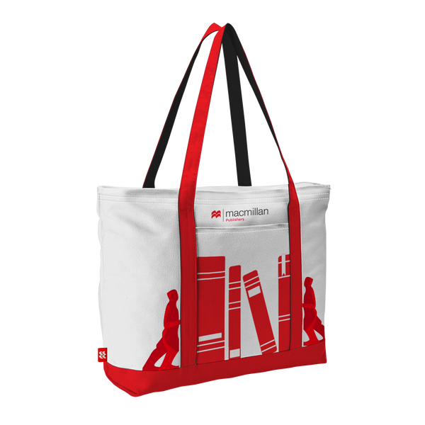 Branding Two Tones Canvas Tote with Zipper Closure and Front Pocket