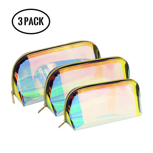 3 Pack Clear Holographic Makeup Pouch