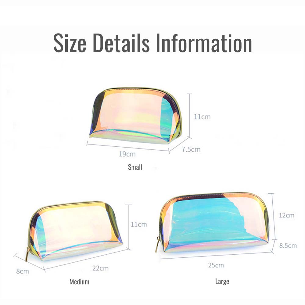 3 Pack Clear Holographic Makeup Pouch